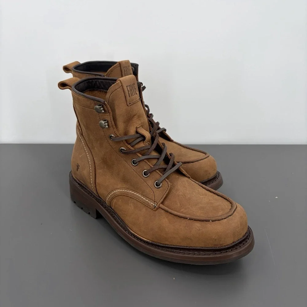 Frye Mens Bark Hudson Suede Work Boots Sz 8.5 Industrial Construction Outdoor